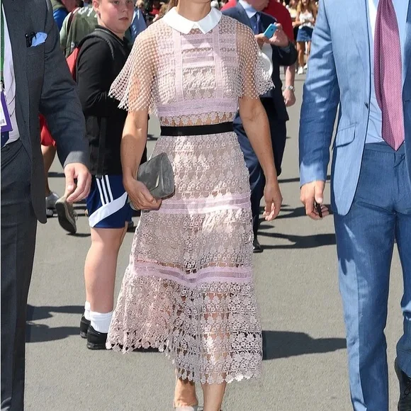Self-Portrait Blush Pink Crochet Mini Dress (above the knee)with Contrast Collar - Picture 9 of 10